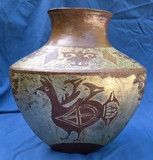 Old Vintage Handmade Mexican Hammered Copper Vase Zia Pueblo Roadrunner Motif  picture