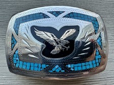 Vtg Turquoise Copper Eagle Inlay Buckle Handcrafted In USA  Xoot Of Denver 1970 picture