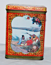 Vintage Choicest Tea Tin Canister Hong Kong Litho Red Gold Chinese Landscape picture