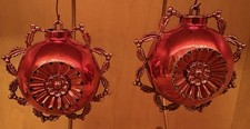 Vintage Set Of 2 Bradford  Plastic Red Flower Ornaments picture