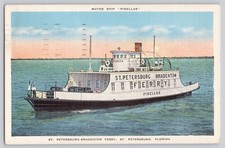 Motor Ship Pinellas St Petersburg Bradenton Ferry FL Linen Postcard 1936 picture