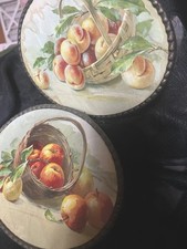 Vintage Pair Of Victorian Oval Flue Covers Made In Germany Fruit Design picture