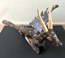 Vintage Balinese Bali Wood Carved Flying Deer Hanging Decor Sculpture 17” picture