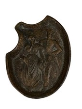 Vintage Cast Bronze Risque Decorative Ashtray WWI Era Germany Soldier-Maid picture