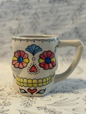 Dia de los Muertos Sugar Skull Ceramic Mug Flower Eyes Yellow Teeth Coffee Cup picture