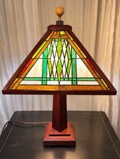 Vintage Tiffany Style Mission Geometric Stained Glass Lamp Shade picture