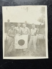 Original WW2 photo US troops posing w/ Captured Japanese Flag pacific WWII picture