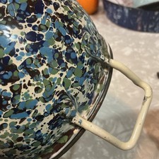 RARE CONFETTI  “END OF DAY” XTRA SMALL POT N/M GRANITEWARE ENAMELWARE ANTIQUE picture