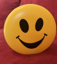 90s Yellow Smiley Piggy Bank  vintage Happy , Has Stopper picture