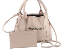 Authentic BALENCIAGA Navy Caba XS 2Way Hand Bag Leather 390346 Beige 8023E picture