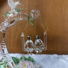 Vintage Hand Blown Glass Hummingbird Figure w/ Flower on Mirror- W/ SWING picture