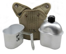 U.S. WW2 Canteen, Lt. OD Canteen Cover and Canteen Cup picture
