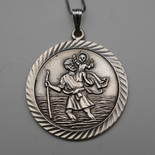 Vintage St. Christopher Sterling Silver Medal Pendant, Religious Jewelry picture