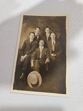 Vintage Real Photo Postcard Group Of 5 Men In Fancy Clothes Scene picture