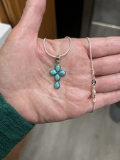 Sterling Silver Genuine Turquoise Cross Pendant 🩵 Lil Beauty Face Height:23.2mm picture