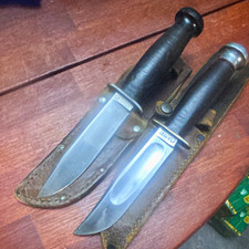 Ww2 Vintage Case Lot 2 Fixed Blade Knives Stainless Clip Point w/ Sheaths picture