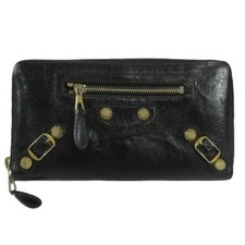 Balenciaga Giant Continental Leather Long Wallet Black Zipper Card Money Organiz picture