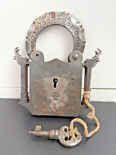 Ancient Iron Padlock with Carved Animal Heads & Bird Intaglio – Original Key Inc picture