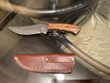 Custom Made Damascus & Wood Fixed Blade Knife Leather Sheath picture