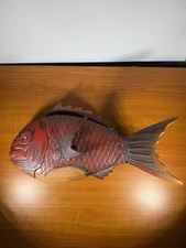 Antique Early 20th Cent Japanese Lacquer Fish Form Warm Red & Brown Covered Box picture