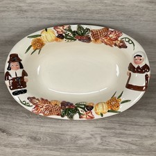 Publix “The Pilgrim Pair” Thanksgiving Serving Bowl Ceramic Harvest Design picture