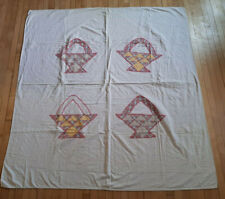 Vintage Handmade Quilt Patchwork Baskets Twin Size 70x66 picture