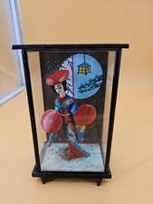 Vintage Japanese Geisha Doll in Case Blue Floral Silk Kimono Red Sun Hats picture