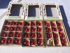 Vtg 60s SANTA LAND 2” Mercury Glass Red Christmas Tree Ornaments 3 Boxed Set Lot picture