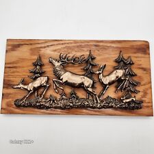 Vintage Copper Elk Stag Does Plaque Wall Art 3D On Wood 13.5”x 7”  picture