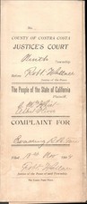 1904 PINOLE, CALIFORNIA antique Justice's Court Complaint EVADING RAILROAD FARE picture