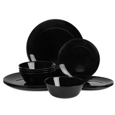 Dinnerware Sets for 4, 12 Piece Black Opal Glass Dish Set | Plates and bowls ... picture