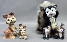 Vintage Japan Anthropomorphic Skunk & Rabbit Family Figurines Lot 1950s picture
