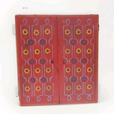 Vintage Wooden Hand Painted Floral Mirror Double Doors  Wall Hanging Folk Art  picture
