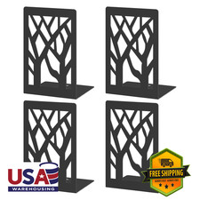 Decorative Bookends Set of 4 Black Metal Tree Style Shelving Organizer Home picture