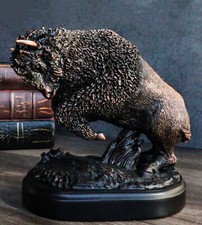 Rustic Western Charging American Buffalo Bison Bronze Electroplated Resin Statue picture