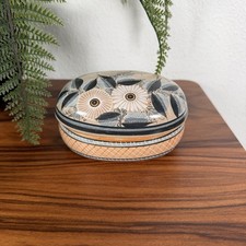 Vintage Oval Tonala Mexican Pottery Trinket Box Bird and Floral Design Signed picture