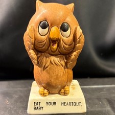 Vintage Ceramic Owl Figurine Eat Your Heartout Baby Retro Kitsch A-23 4