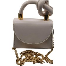 Mini Beige Leather Handbag with Gold Chain Strap picture