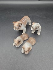 Vintage Miniature SS Bone China Bull Dog Family Japan Mid Century Set Of 4 picture