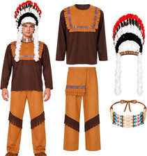 4 Pcs Men American Costume Indian Costume Include Headdress Choker Necklace picture