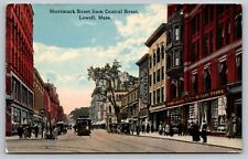 1915 Postcard Merrimack St. from Central St. Lowell Mass. Trolley Woolworth A8 picture