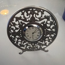 Vtg Lenox Kirk Steiff Floral Design Signed Pewter 4” Desk Clock, Works Great. picture