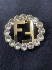 Fendi Luxury Designer Brooch Pin Gold Tone With Clear Rhinestones  picture