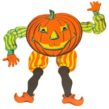 Large Vintage Beistle Jointed Pumpkin Jack O Lantern Halloween Die Cut 1960s 70s picture