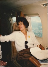 Vintage 1980s Color Photo Candid Woman Passenger Inside Private Jet Airplane picture