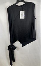Narciso Rodriguez Women's Black Asymmetrical Tie Front Blouse Sz L NWT picture