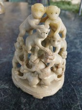 Vtg Chinese Hand Carved Soapstone Ten Monkeys Sculpture Statue Figurine picture