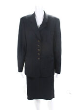 Escada Womens Five Button Notched Lapel Pinstriped Skirt Suit Navy Blue IT 44 46 picture
