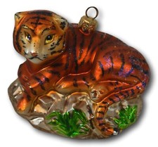 Vintage 90's Polonaise Kurt S. Adler Glass Christmas Ornament - Tiger Lying Down picture