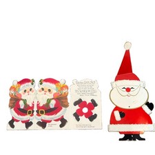 Vintage 1970s Christmas Santa Claus Lot Jointed 15” Decor & Walking Novelty Card picture